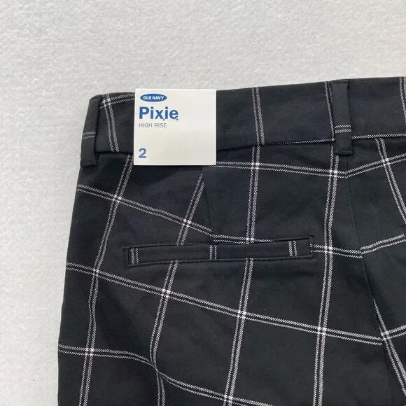 Old Navy Pixie Pants Women's 2 Black Plaid Stretch Fabric Slim Leg Ankle Pants - Picture 11 of 12